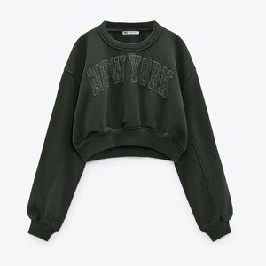 Zara Dark Green Cropped Sweatshirt